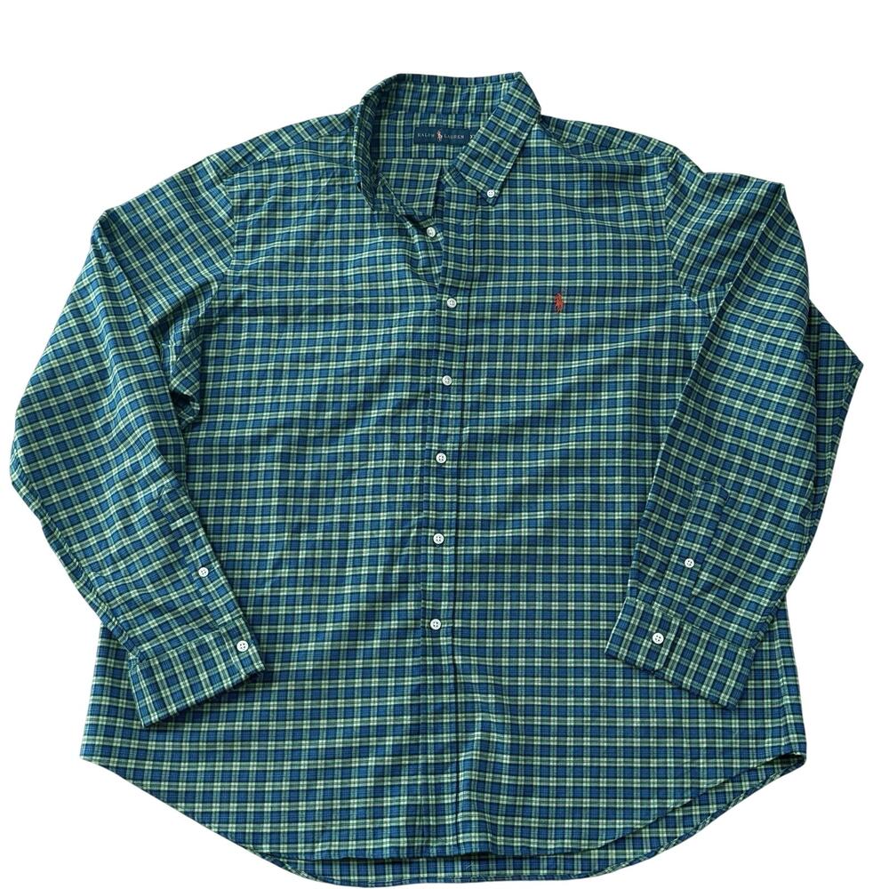 Polo Ralph Lauren Brushed Cotton Bright Green Plaid Button Down Shirt Men's XXL